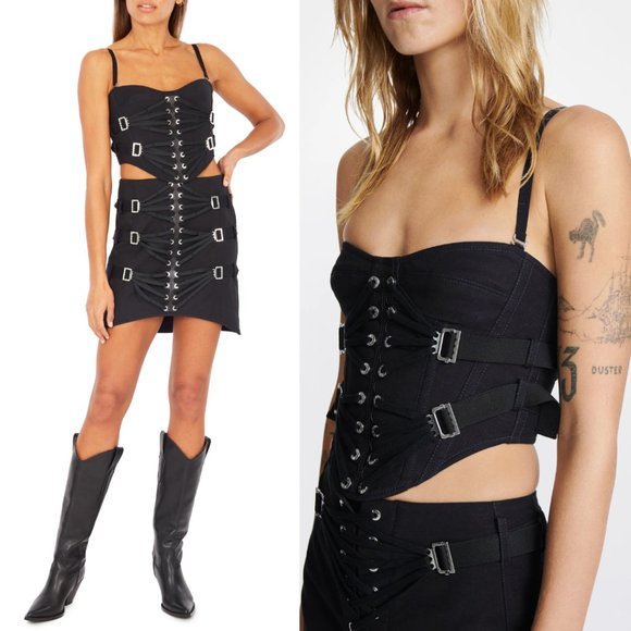 Dion Lee Lace Slider Bustier Corset Cropped Top & Skirt Set Buckle Detail Black - Picture 1 of 16